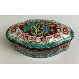 Vintage Hand Painted Lidded Floral Trinket Box - Made In France